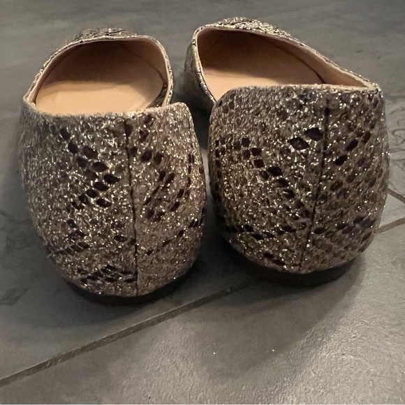 J Crew Glitter Snakeskin D’Orsay dorsay Audrey Flats Size 7 Gold Bown EUC - Picture 6 of 9